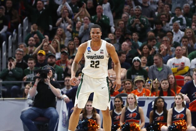 Michigan State guard Miles Bridges (22) plays against Bucknell during the second half of an NCAA men's college basketball tournament first-round game in Detroit, Friday, March 16, 2018. (AP Photo/Paul Sancya) Michigan State guard Miles Bridges (22) plays against Bucknell during the second half of an NCAA men's college basketball tournament first-round game in Detroit, Friday, March 16, 2018. (AP Photo/Paul Sancya)