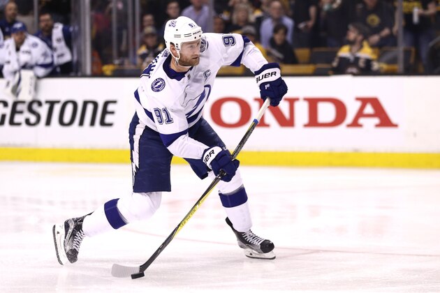 BOSTON, MA - MAY 4: Steven Stamkos #91 of the Tampa Bay Lightning skates against the Boston Bruins during the second period of Game Four of the Eastern Conference Second Round during the 2018 NHL Stanley Cup Playoffs at TD Garden on May 4, 2018 in Boston, Massachusetts.(Photo by Maddie Meyer/Getty Images)