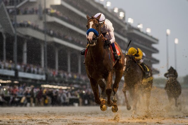 LOUISVILLE, KY - MAY 05: Justify #7 with Mike Smith up wins the 144th Kentucky Derby at Churchill Downs on May 5, 2018 in Louisville, Kentucky. (Photo by Alex Evers/Eclipse Sportswire/Getty Images)