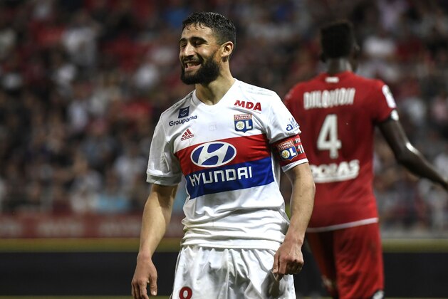 Lyon's French midfielder Nabil Fekir racts after losing a goal during the French L1 football match between Dijon FCO and Olympique Lyonnais, on April 20, 2018, at the Gaston Gérard Stadium in Dijon, central France. (Photo by PHILIPPE DESMAZES / AFP)        (Photo credit should read PHILIPPE DESMAZES/AFP/Getty Images)