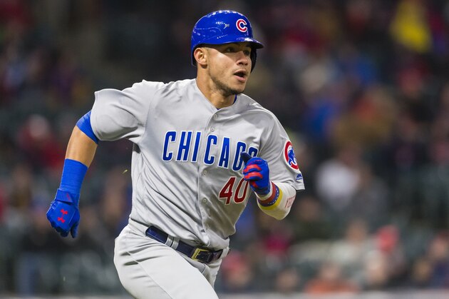 CLEVELAND, OH - APRIL 25: Willson Contreras #40 of the Chicago Cubs runs out a double during the eighth inning against the Cleveland Indians at Progressive Field on April 25, 2018 in Cleveland, Ohio. (Photo by Jason Miller/Getty Images) *** Local Caption *** Wilson Contreras