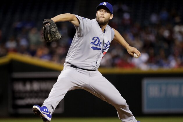 FILE - In this May 1, 2018, file photo, Los Angeles Dodgers starting pitcher Clayton Kershaw throws against the Arizona Diamondbacks during the first inning of a baseball game in Phoenix. Dodgers ace Clayton Kershaw was put on the 10-day disabled list with left biceps tendinitis. A three-time NL Cy Young Award winner, Kershaw is on the disabled list for the fourth time. (AP Photo/Matt York, File)