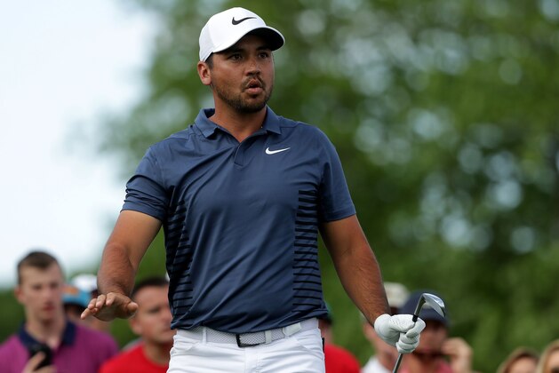 CHARLOTTE, NC - MAY 06:  Jason Day of Australia reacts after a shot on the 17th hole during the final round to win the 2018 Wells Fargo Championship at Quail Hollow Club on May 6, 2018 in Charlotte, North Carolina.  (Photo by Streeter Lecka/Getty Images)