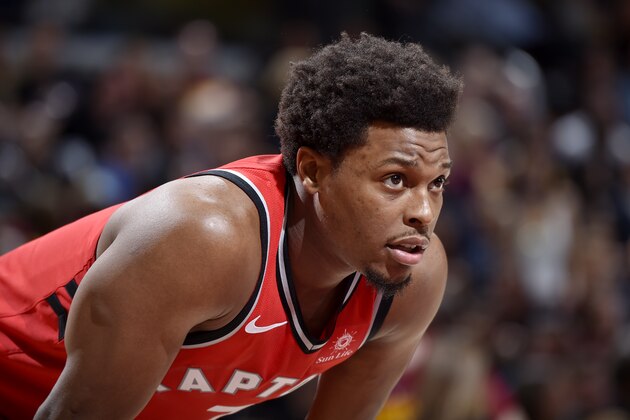 CLEVELAND, OH - MAY 5:  Kyle Lowry #7 of the Toronto Raptors looks on against the Cleveland Cavaliers during Game Three of the Eastern Conference Semi Finals of the 2018 NBA Playoffs on May 5, 2018 at Quicken Loans Arena in Cleveland, Ohio. NOTE TO USER: User expressly acknowledges and agrees that, by downloading and/or using this Photograph, user is consenting to the terms and conditions of the Getty Images License Agreement. Mandatory Copyright Notice: Copyright 2018 NBAE (Photo by David Liam Kyle/NBAE via Getty Images)