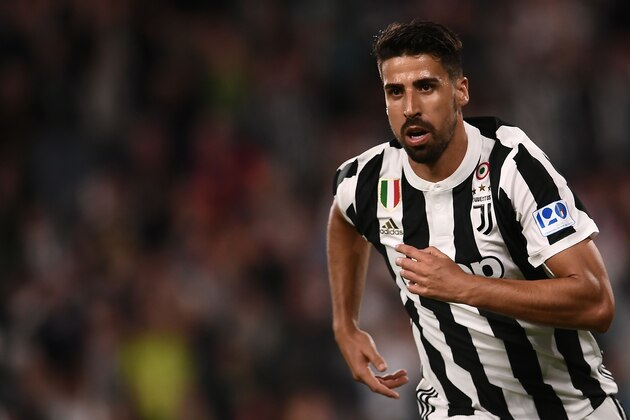 Juventus' midfielder Sami Khedira from Germany celebrates after scoring during the Italian Serie A football match between Juventus and Bologna on May 5, 2018 at the Allianz Stadium in Turin. (Photo by MARCO BERTORELLO / AFP)        (Photo credit should read MARCO BERTORELLO/AFP/Getty Images)