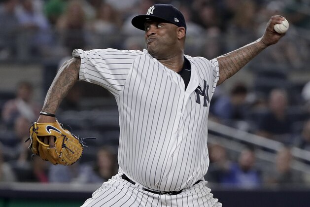 New York Yankees pitcher CC Sabathia delivers against the Cleveland Indians during the fourth inning of a baseball game Friday, May 4, 2018, in New York. (AP Photo/Julie Jacobson)