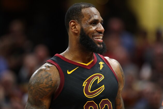 CLEVELAND, OH - MAY 05:  LeBron James #23 of the Cleveland Cavaliers smiles while playing the Toronto Raptors Game Three of the Eastern Conference Semifinals during the 2018 NBA Playoffs at Quicken Loans Arena on May 5, 2018 in Cleveland, Ohio. Cleveland won the game 105-103 to take a 3-0 series lead. NOTE TO USER: User expressly acknowledges and agrees that, by downloading and or using this photograph, User is consenting to the terms and conditions of the Getty Images License Agreement. (Photo by Gregory Shamus/Getty Images)