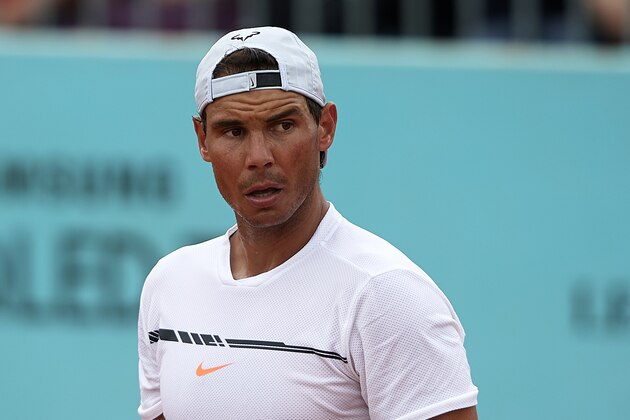 MADRID, SPAIN - MAY 07:  Rafael Nadal of Spain warms up during day three of the Mutua Madrid Open tennis tournament at the Caja Magica on May 7, 2018 in Madrid, Spain.  (Photo by Quality Sport Images/Getty Images)