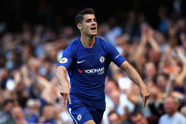 LONDON, ENGLAND - AUGUST 27:  Alvaro Morata of Chelsea celebrates scoring his sides second goal during the Premier League match between Chelsea and Everton at Stamford Bridge on August 27, 2017 in London, England.  (Photo by Julian Finney/Getty Images)
