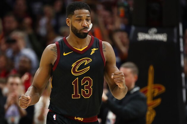 CLEVELAND, OH - APRIL 29: Tristan Thompson #13 of the Cleveland Cavaliers reacts to a play late in the fourth quarter while playing the Indiana Pacers in Game Seven of the Eastern Conference Quarterfinals during the 2018 NBA Playoffs at Quicken Loans Arena on April 29, 2018 in Cleveland, Ohio. Cleveland won the game 105-101 to win there series. NOTE TO USER: User expressly acknowledges and agrees that, by downloading and or using this photograph, User is consenting to the terms and conditions of the Getty Images License Agreement. (Photo by Gregory Shamus/Getty Images)