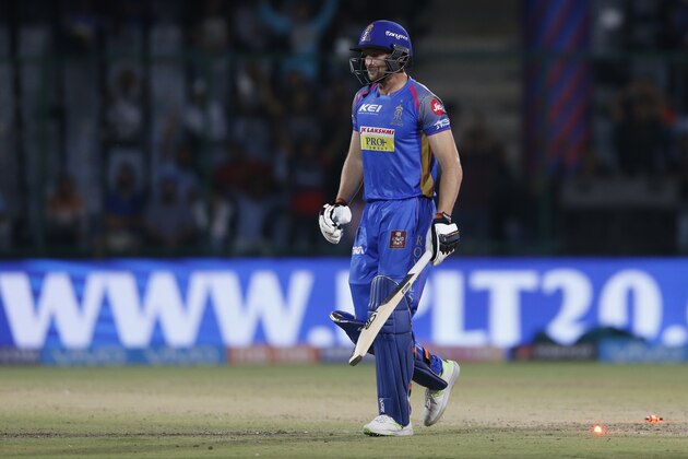 Rajasthan Royals' Jos Buttler walks back after being dismissed during VIVO IPL cricket T20 match against Delhi Daredevils' in New Delhi, India, Wednesday, May 2, 2018. (AP Photo/Altaf Qadri)