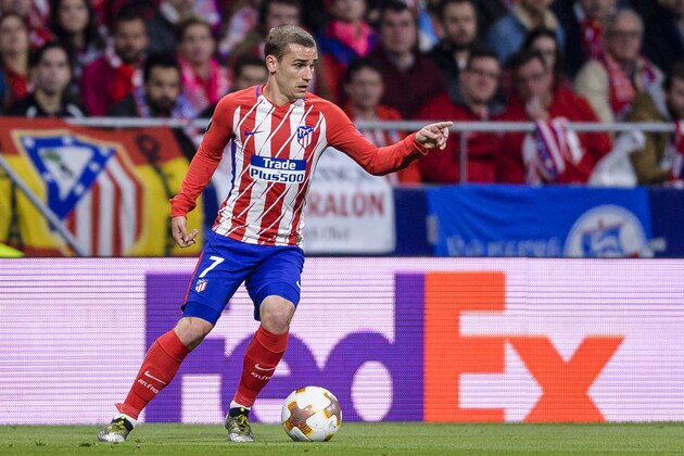 MADRID, SPAIN - MAY 03: Antoine Griezmann of Atletico de Madrid in action during the UEFA Europa League 2017-18 semi-finals (2nd leg) match between Atletico de Madrid and Arsenal FC at Wanda Metropolitano on May 03 2018 in Madrid, Spain. (Photo by Power Sport Images/Getty Images)