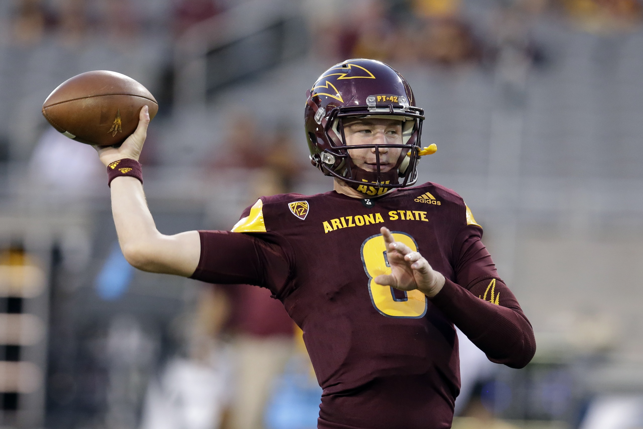 Arizona State quarterback Blake Barnett (8) in the first half during an NCAA college football game against Oregon, Saturday, Sept. 23, 2017, in Tempe, Ariz. (AP Photo/Rick Scuteri) Arizona State quarterback Blake Barnett (8) in the first half during an NCAA college football game against Oregon, Saturday, Sept. 23, 2017, in Tempe, Ariz. (AP Photo/Rick Scuteri)