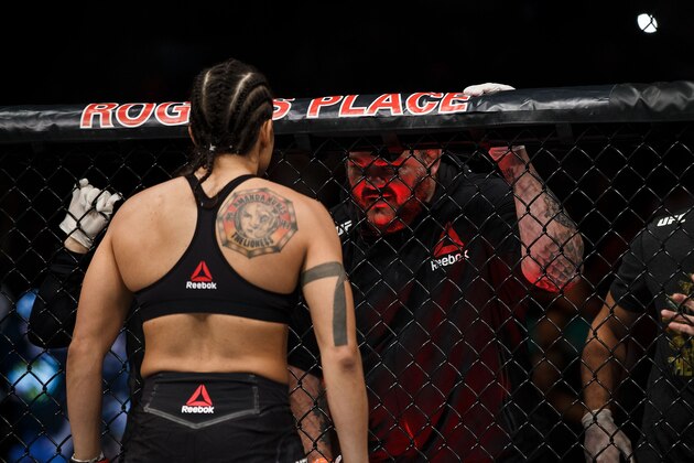 EDMONTON, AB - SEPTEMBER 09:  Amanda Nunes, prepares to fight Valentina Shevchenko during UFC 215 at Rogers Place on September 9, 2017 in Edmonton, Canada. (Photo by Codie McLachlan/Getty Images)