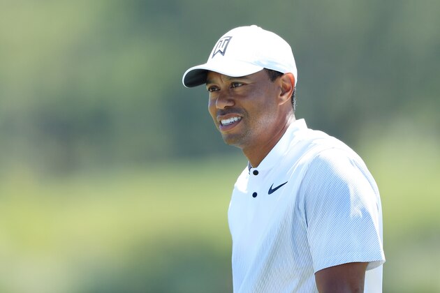 PONTE VEDRA BEACH, FL - MAY 08:  Tiger Woods of the United States warms up on the range during practice rounds prior to THE PLAYERS Championship on the Stadium Course at TPC Sawgrass on May 8, 2018 in Ponte Vedra Beach, Florida.  (Photo by Sam Greenwood/Getty Images)