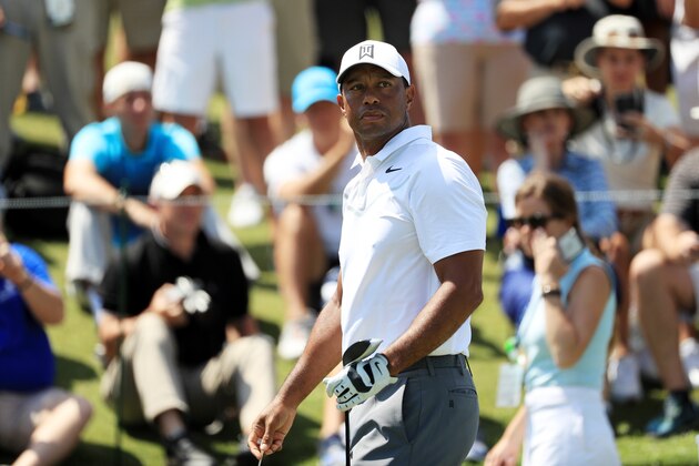 PONTE VEDRA BEACH, FL - MAY 09:  Tiger Woods of the United States looks on during practice rounds prior to THE PLAYERS Championship on the Stadium Course at TPC Sawgrass on May 9, 2018 in Ponte Vedra Beach, Florida.  (Photo by Mike Ehrmann/Getty Images)