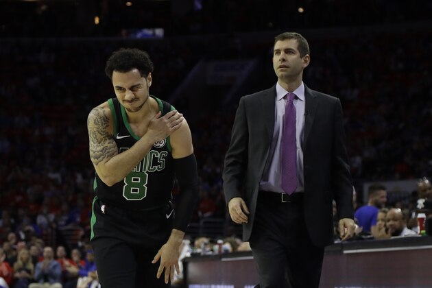 Boston Celtics' Shane Larkin in action during Game 4 of an NBA basketball second-round playoff series against the Philadelphia 76ers, Monday, May 7, 2018, in Philadelphia. (AP Photo/Matt Slocum)
