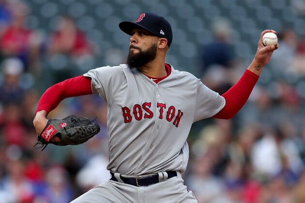 ARLINGTON, TX - MAY 03:  David Price #24 of the Boston Red Sox pitches against the Texas Rangers in the top of the first inning at Globe Life Park in Arlington on May 3, 2018 in Arlington, Texas.  (Photo by Tom Pennington/Getty Images)