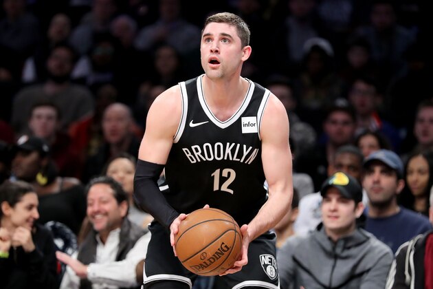 NEW YORK, NY - MARCH 25: Joe Harris #12 of the Brooklyn Nets looks to take a shot against the Cleveland Cavaliers in the second quarter during their game at Barclays Center on March 25, 2018 in the Brooklyn borough of New York City. NOTE TO USER: User expressly acknowledges and agrees that, by downloading and or using this photograph, User is consenting to the terms and conditions of the Getty Images License Agreement.  (Photo by Abbie Parr/Getty Images)