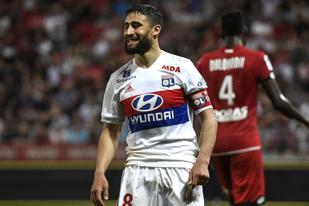 Lyon's French midfielder Nabil Fekir racts after losing a goal during the French L1 football match between Dijon FCO and Olympique Lyonnais, on April 20, 2018, at the Gaston Gérard Stadium in Dijon, central France. (Photo by PHILIPPE DESMAZES / AFP)        (Photo credit should read PHILIPPE DESMAZES/AFP/Getty Images)