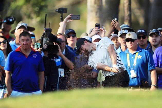 PONTE VEDRA BEACH, FL - MAY 10:  Rory McIlroy of Northern Ireland plays his second shot on the tenth hole during the first round of THE PLAYERS Championship on the Stadium Course at TPC Sawgrass on May 10, 2018 in Ponte Vedra Beach, Florida.  (Photo by Sam Greenwood/Getty Images)