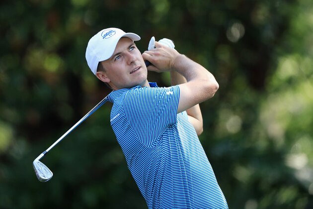 PONTE VEDRA BEACH, FL - MAY 10:  Jordan Spieth of the United States plays his shot from the 13th tee during the first round of THE PLAYERS Championship on the Stadium Course at TPC Sawgrass on May 10, 2018 in Ponte Vedra Beach, Florida.  (Photo by Sam Greenwood/Getty Images)