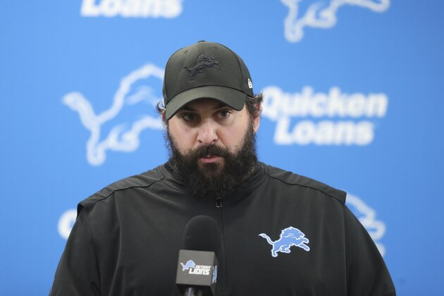 Detroit Lions head coach Matt Patricia addresses the media at the team's football training facility, Thursday, May 10, 2018, in Allen Park, Mich. Patricia addressed the 1996 sexual assault allegation against him which surfaced in media reports. (AP Photo/Carlos Osorio)