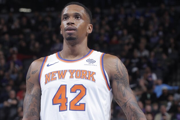 SACRAMENTO, CA - MARCH 4: Lance Thomas #42 of the New York Knicks attempts a free-throw shot against the Sacramento Kings on March 4, 2018 at Golden 1 Center in Sacramento, California. NOTE TO USER: User expressly acknowledges and agrees that, by downloading and or using this photograph, User is consenting to the terms and conditions of the Getty Images Agreement. Mandatory Copyright Notice: Copyright 2018 NBAE (Photo by Rocky Widner/NBAE via Getty Images)