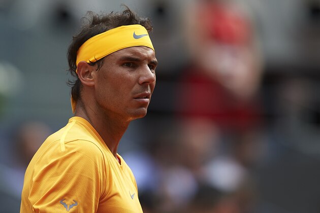 MADRID, SPAIN - MAY 09:  Rafael Nadal of Spain looks on during his match against Gael Monfils of France during day five of the Mutua Madrid Open at La Caja Magica on May 9, 2018 in Madrid, Spain.  (Photo by Quality Sport Images/Getty Images)