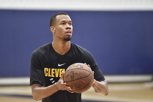 CLEVELAND, OH - MAY 4: Rodney Hood #1 of the Cleveland Cavaliers shoots the ball during practice as his team prepares for Game Three of the NBA Eastern Conference Semi-finals against the Toronto Raptors on May 5, 2018 at the Quicken Loans Arena in Cleveland, Ohio. NOTE TO USER: User expressly acknowledges and agrees that, by downloading and or using this Photograph, user is consenting to the terms and conditions of the Getty Images License Agreement. Mandatory Copyright Notice: Copyright 2018 NBAE (Photo by David Liam Kyle/NBAE via Getty Images