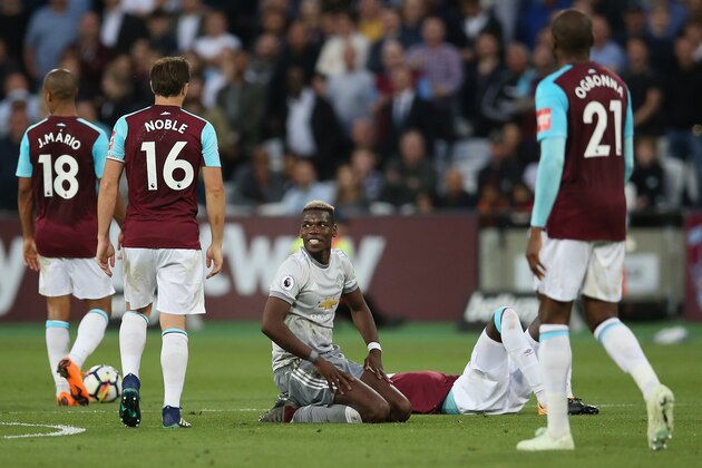 LONDON, ENGLAND - MAY 10:  Paul Pogba of Manchester United looks on during the Premier League match between West Ham United and Manchester United at London Stadium on May 10, 2018 in London, England.  (Photo by Steve Bardens/Getty Images)