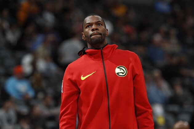 Atlanta Hawks center Dewayne Dedmon (14)in the second half of an NBA basketball game Wednesday, Jan. 10, 2018. Atlanta won 110-97. (AP Photo/David Zalubowski) Atlanta Hawks center Dewayne Dedmon (14)in the second half of an NBA basketball game Wednesday, Jan. 10, 2018. Atlanta won 110-97. (AP Photo/David Zalubowski)