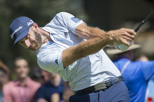 Dustin Johnson hits off the second tee during the third round of the RBC Heritage golf tournament in Hilton Head Island, S.C., Saturday, April 14, 2018. (AP Photo/Stephen B. Morton)
