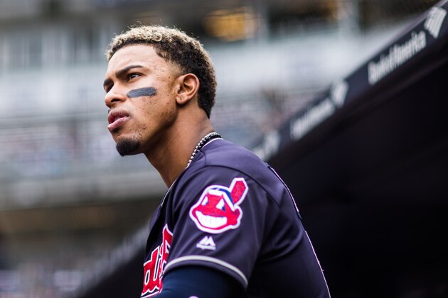 NEW YORK, NY - MAY 6:  Francisco Lindor #12 of the Cleveland Indians looks on during the game against the New York Yankees at Yankee Stadium on Sunday May 6, 2018 in the Bronx borough of New York City. (Photo by Rob Tringali/SportsChrome/Getty Images)