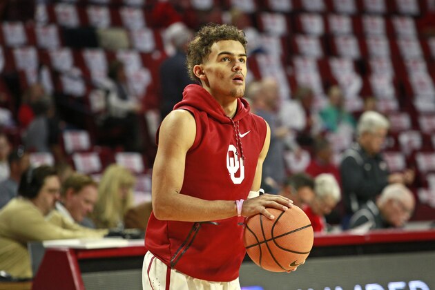 NORMAN, OK - FEBRUARY 17: Trae Young #11 of the Oklahoma Sooners warms up before the game against the Texas Longhorns at Lloyd Noble Center on February 24, 2018 in Norman, Oklahoma. The Longhorns defeated the Sooners 77-66. (Photo by Brett Deering/Getty Images)