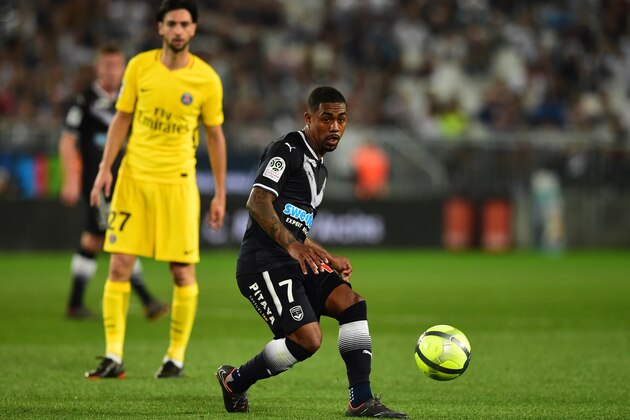 Bordeaux's Brazilian forward Malcom passes the ball during the French Ligue 1 football match between Bordeaux and Paris Saint-Germain (PSG) at The Mamut Atlantique Stadium in Bordeaux on April 22, 2018. (Photo by NICOLAS TUCAT / AFP)        (Photo credit should read NICOLAS TUCAT/AFP/Getty Images)