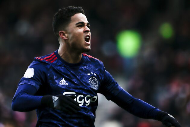 ROTTERDAM, NETHERLANDS - MARCH 18: Justin Kluivert of Ajax, celebrate his goal the 3-1 during the Dutch Eredivisie  match between Sparta v Ajax at the Sparta Stadium Het Kasteel on March 18, 2018 in Rotterdam Netherlands (Photo by Erwin Spek/Soccrates/Getty Images)