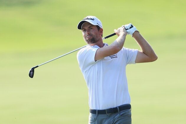 PONTE VEDRA BEACH, FL - MAY 11:  Webb Simpson of the United States plays his second shot on the 16th hole during the second round of THE PLAYERS Championship on the Stadium Course at TPC Sawgrass on May 11, 2018 in Ponte Vedra Beach, Florida.  (Photo by Sam Greenwood/Getty Images)