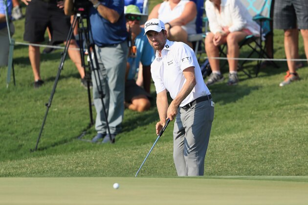 PONTE VEDRA BEACH, FL - MAY 11:  Webb Simpson of the United States plays a shot on the 16th hole during the second round of THE PLAYERS Championship on the Stadium Course at TPC Sawgrass on May 11, 2018 in Ponte Vedra Beach, Florida.  (Photo by Sam Greenwood/Getty Images)