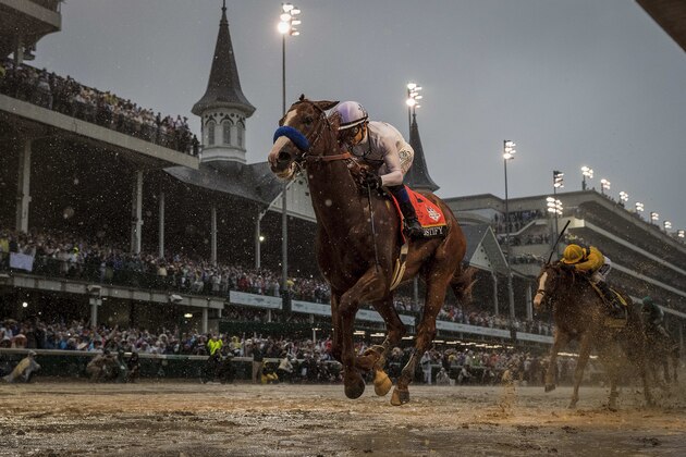 LOUISVILLE, KY - MAY 05: Justify #7 with Mike Smith up wins the 144th Kentucky Derby at Churchill Downs on May 5, 2018 in Louisville, Kentucky. (Photo by Alex Evers/Eclipse Sportswire/Getty Images)