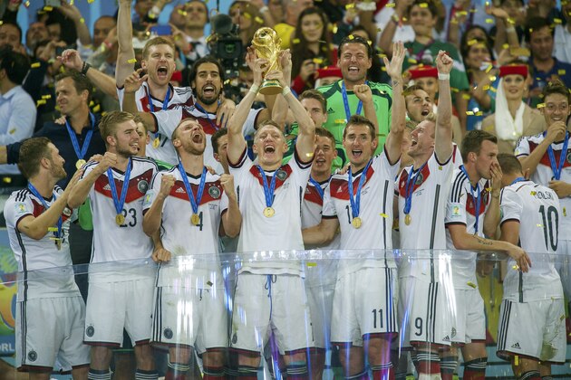 Germany with world cup trophee Bastian Schweinsteiger of Germany during the final of the FIFA World Cup 2014 on July 13, 2014 at the Maracana stadium in Rio de Janeiro, Brazil.(Photo by VI Images via Getty Images)
