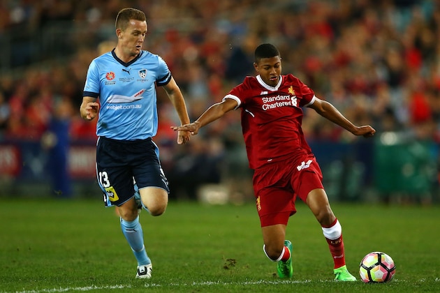 SYDNEY, AUSTRALIA - MAY 24:  Rhian Brewster of Liverpool controls the ball during the International Friendly match between Sydney FC and Liverpool FC at ANZ Stadium on May 24, 2017 in Sydney, Australia.  (Photo by Matt Blyth/Getty Images)
