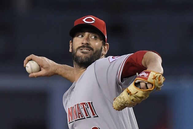 Cincinnati Reds starting pitcher Matt Harvey throws during the first inning of the team's baseball game against the Los Angeles Dodgers on Friday, May 11, 2018, in Los Angeles. (AP Photo/Mark J. Terrill)