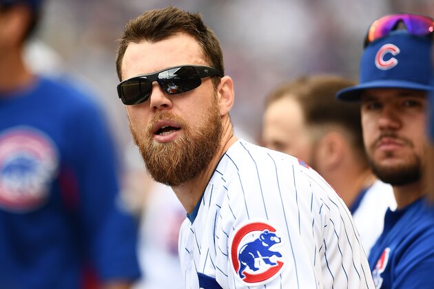 CHICAGO, IL - MAY 09:  Ben Zobrist #18 of the Chicago Cubs sits in the dugout during a game against the Miami Marlins at Wrigley Field on May 9, 2018 in Chicago, Illinois.  The Cubs defeated the Marlins 14-3.  (Photo by Stacy Revere/Getty Images)