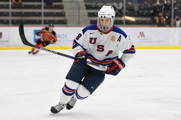 CRANBERRY TOWNSHIP, PA - SEPTEMBER 30: Oliver Wahlstrom #18 skates in the third period during the game against the Omaha Lancers on Day 3 of the USHL Fall Classic at UPMC Lemieux Sports Complex on September 30, 2017 in Cranberry Township, Pennsylvania. (Photo by Justin Berl/Getty Images)
