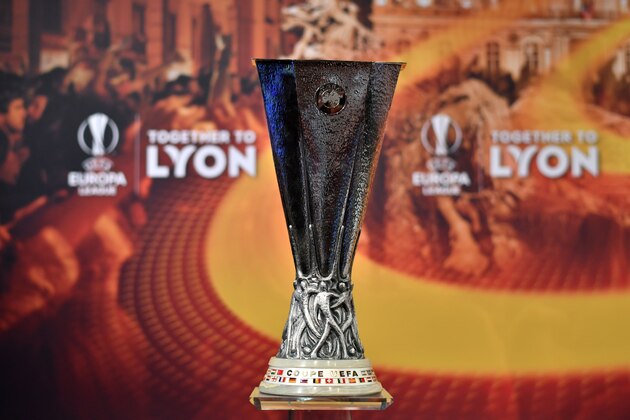 This photograph taken on April 13, 2018, shows the UEFA Europa League Trophy ahead of the draw for the semi-finals round of the UEFA Europa League football tournament at the UEFA headquarters in Nyon.  / AFP PHOTO / Fabrice COFFRINI        (Photo credit should read FABRICE COFFRINI/AFP/Getty Images)