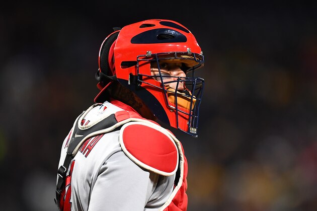 PITTSBURGH, PA - APRIL 28:  Yadier Molina #4 of the St. Louis Cardinals in action during the game against the Pittsburgh Pirates at PNC Park on April 28, 2018 in Pittsburgh, Pennsylvania. (Photo by Joe Sargent/Getty Images)