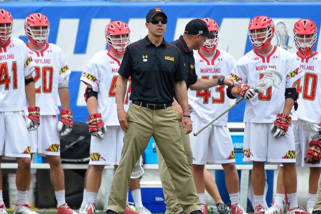 PHILADELPHIA, PA - MAY 30:  Head coach John Tillman of the Maryland Terrapins looks on from the sidelines against the North Carolina Tar Heels during the second quarter of the NCAA Division I Men's Lacrosse Championship at Lincoln Financial Field on May 30, 2016 in Philadelphia, Pennsylvania.  North Carolina defeated Maryland 14-13 in overtime.  (Photo by Rich Barnes/Getty Images)