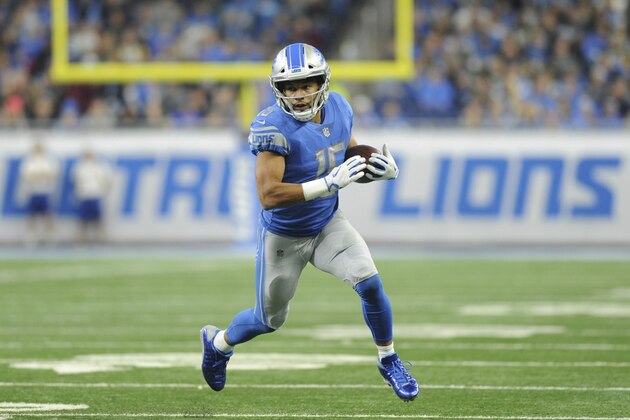 Detroit Lions wide receiver Golden Tate (15) runs during the first half of an NFL football game against the Green Bay Packers, Sunday, Dec. 31, 2017, in Detroit. (AP Photo/Jose Juarez)