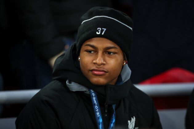 LIVERPOOL, ENGLAND - APRIL 04: Rhian Brewster of Liverpool during the UEFA Champions League Quarter Final first leg match between Liverpool and Manchester City at Anfield on April 4, 2018 in Liverpool, England. (Photo by Robbie Jay Barratt - AMA/Getty Images)